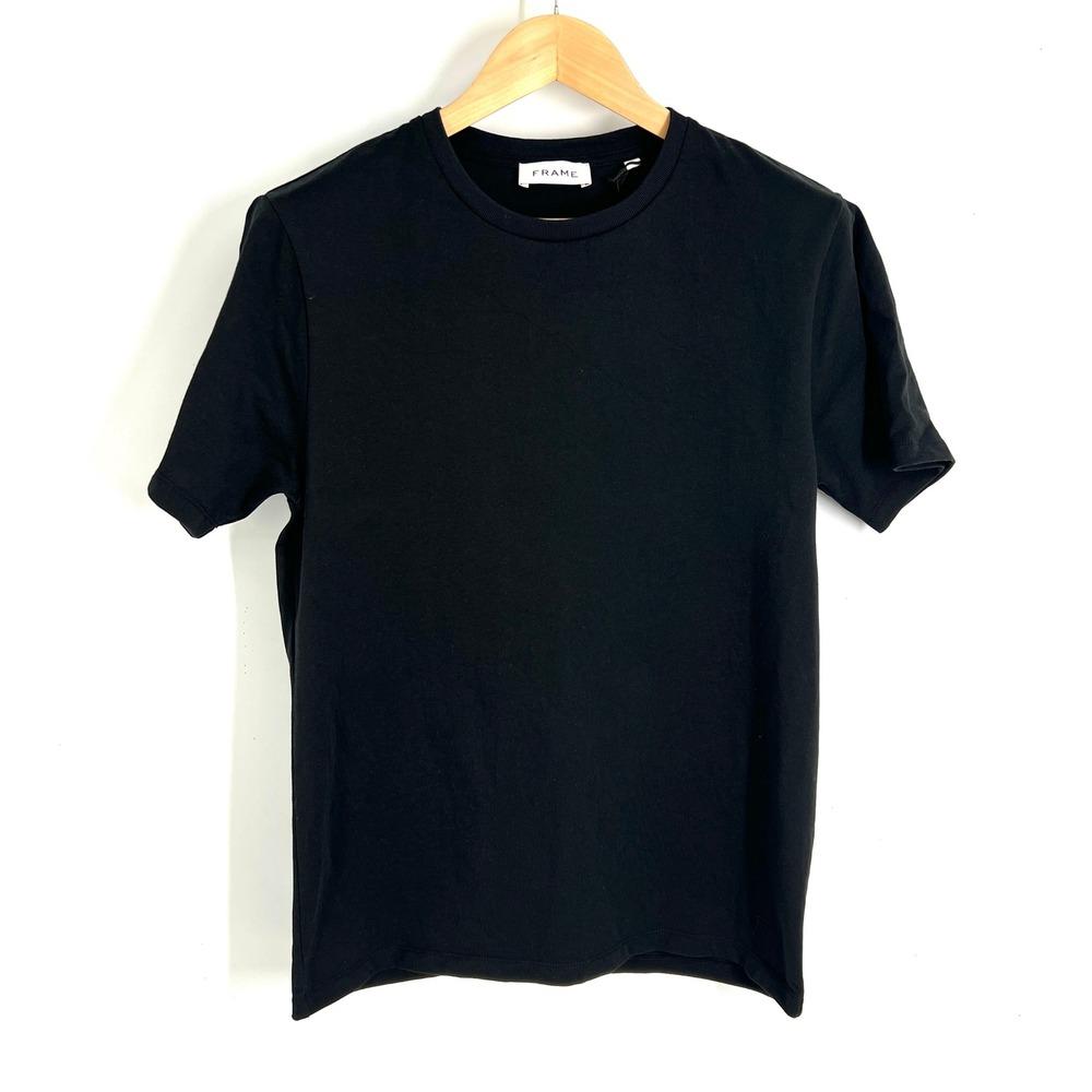 FRAME Mens Short Sleeve Crewneck T-Shirt Noir Black Cotton LMTS0095 Size S